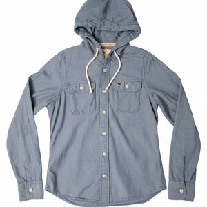 Hollister Blue Hooded Surf Shirt Men's